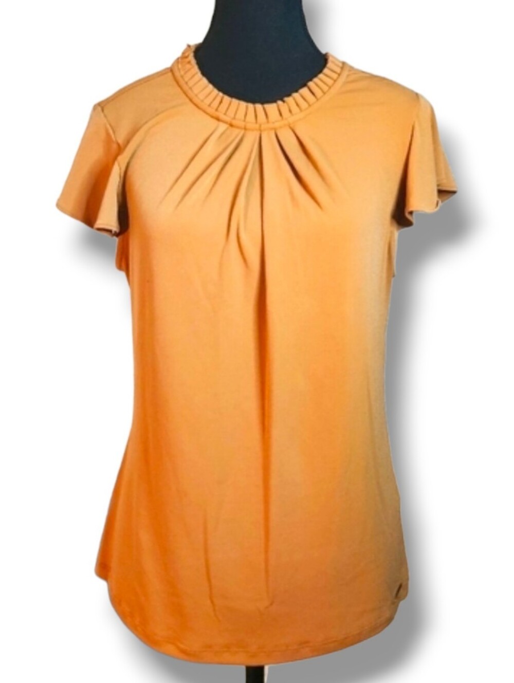 Calvin Klein Yellow Ruffle Blouse M Coquette Feminine Ruched Neckline Spring Top
